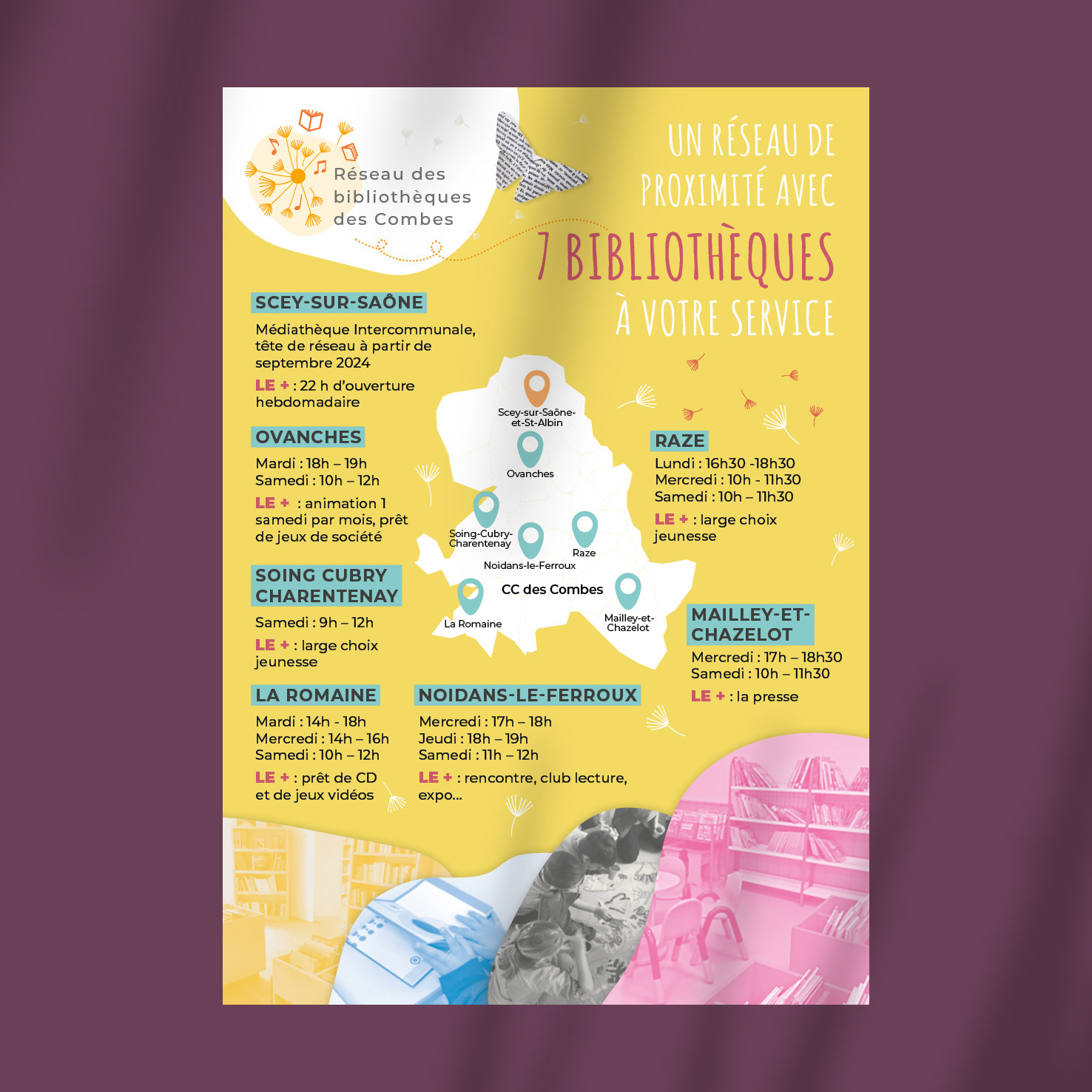 Flyer pour le réseau des bilbiothèques des Combes(recto)
