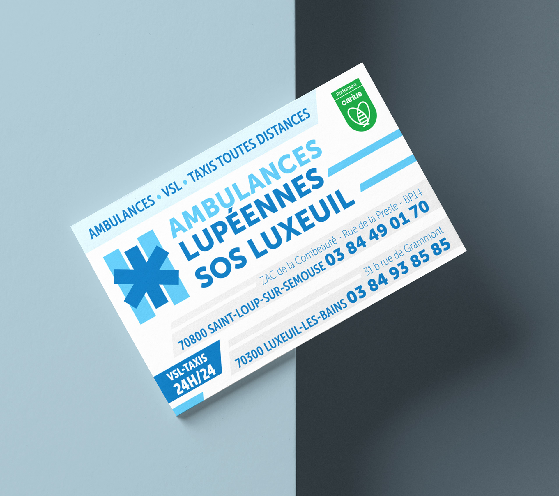 Cartes de visite pour les ambulances lupéennes.