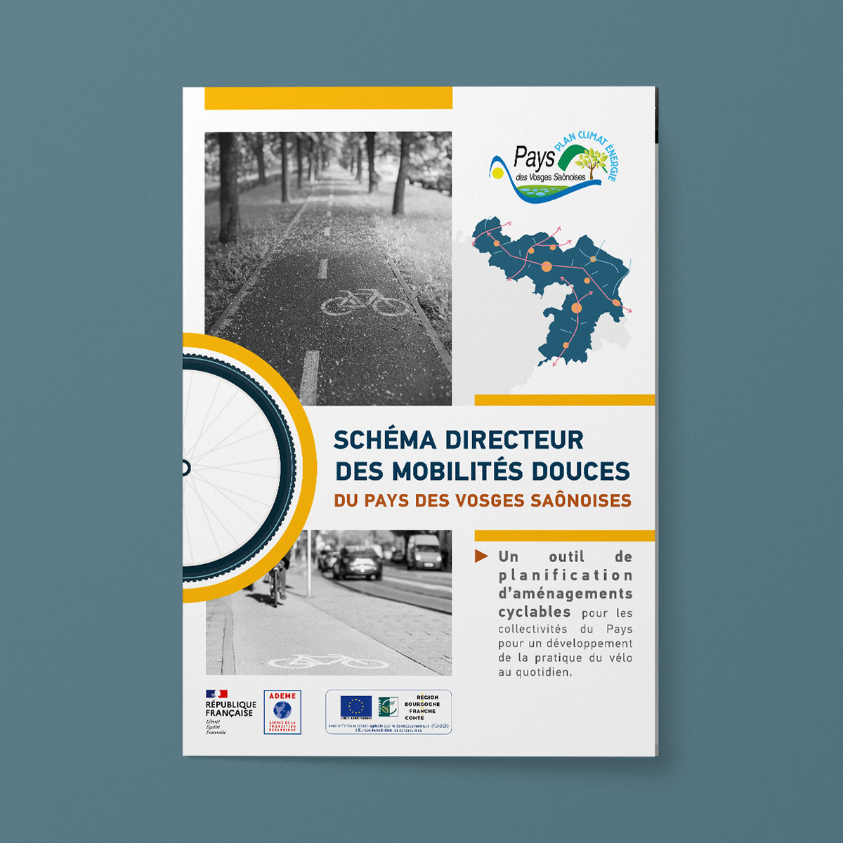 Plaquette 4 volets pour le Pays des Vosges Saônoises sur le schéma directeur des mobilités douces.