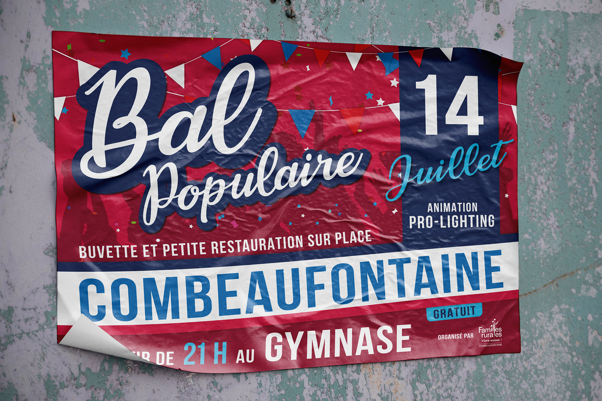 Affiche Bal Populaire du 14 juillet à Combeaufontaine.