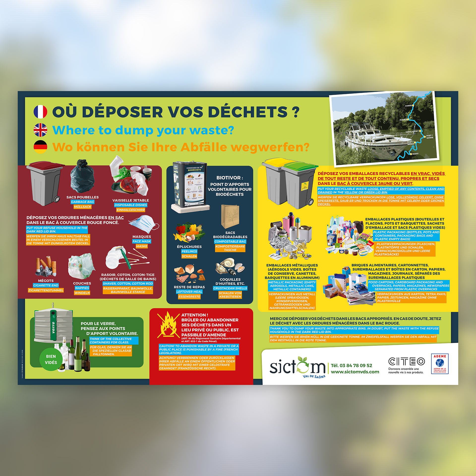Panneau plaisanciers pour le Sictom du Val de Saône.