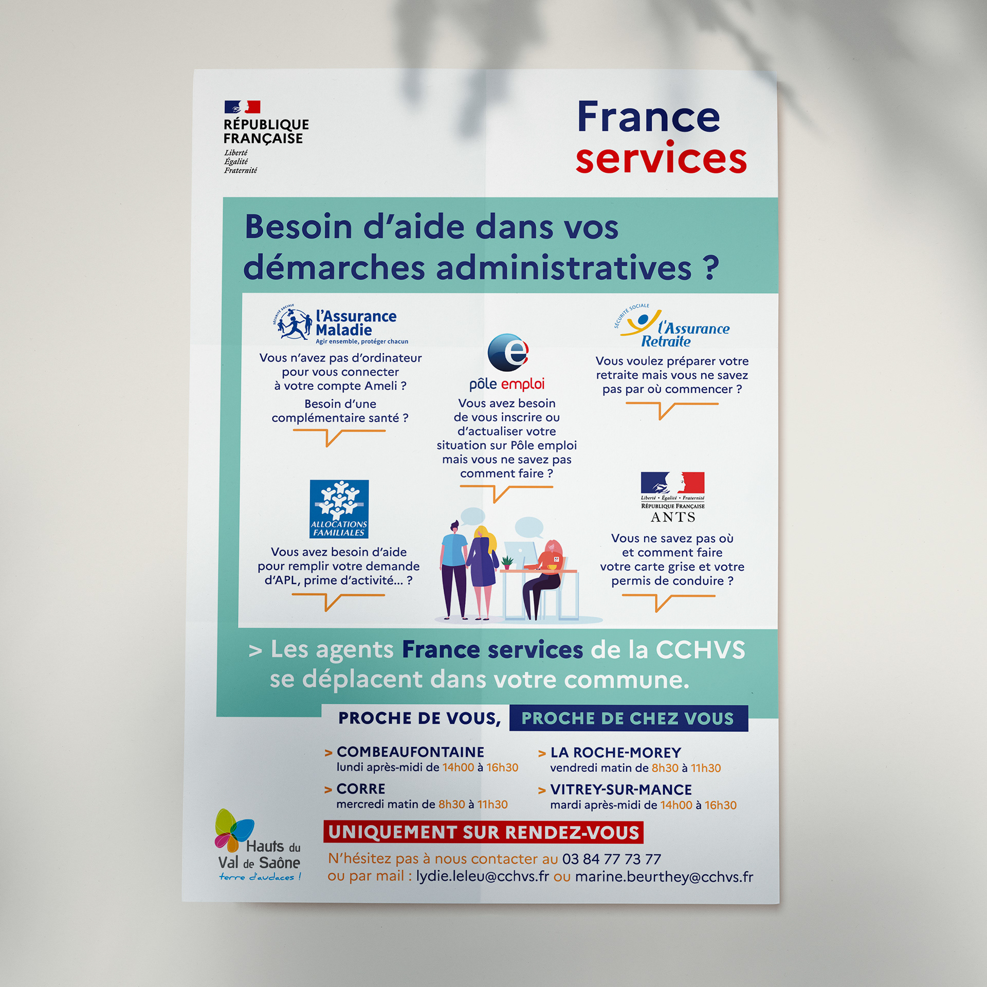 Affiche France services pour la Communauté de Communes des Hauts du Val de Saône.