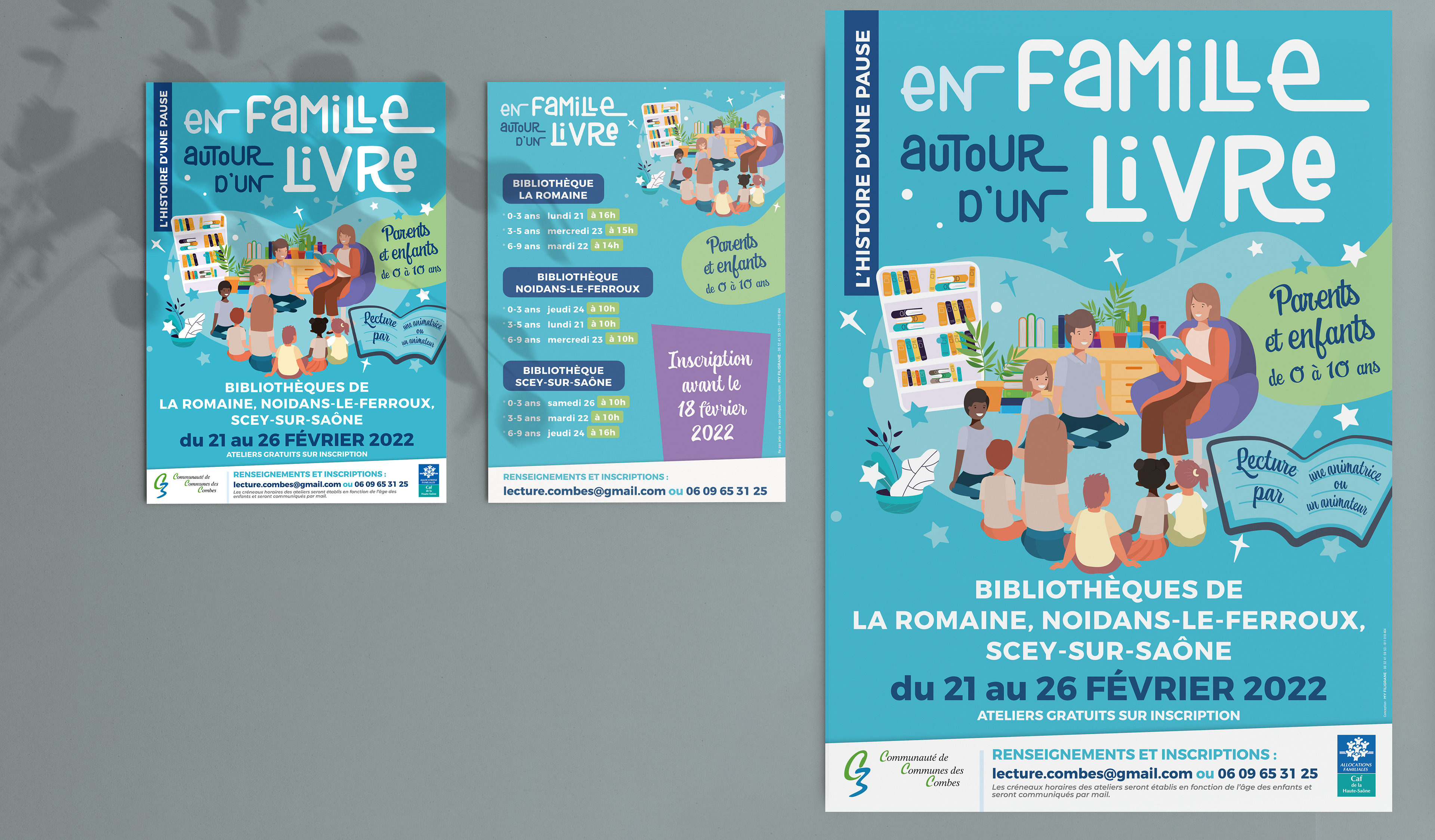 Flyers et affiches 'En famille autour d'un livre".