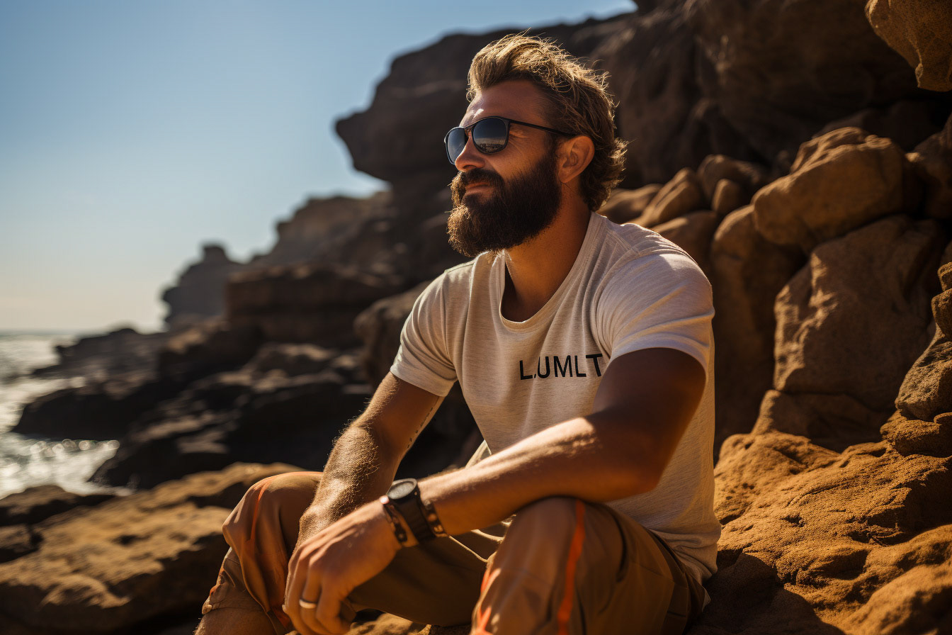 XXL model in beachwear, about 35 years old, sitting on a rock on the shore and looking into the distance. high quality photography, natural light, --ar 3:2 --style raw --stylize 750 --v 5.2 Job ID: a8894ae0-f2cf-4bf3-abc5-99fc62cbaf26