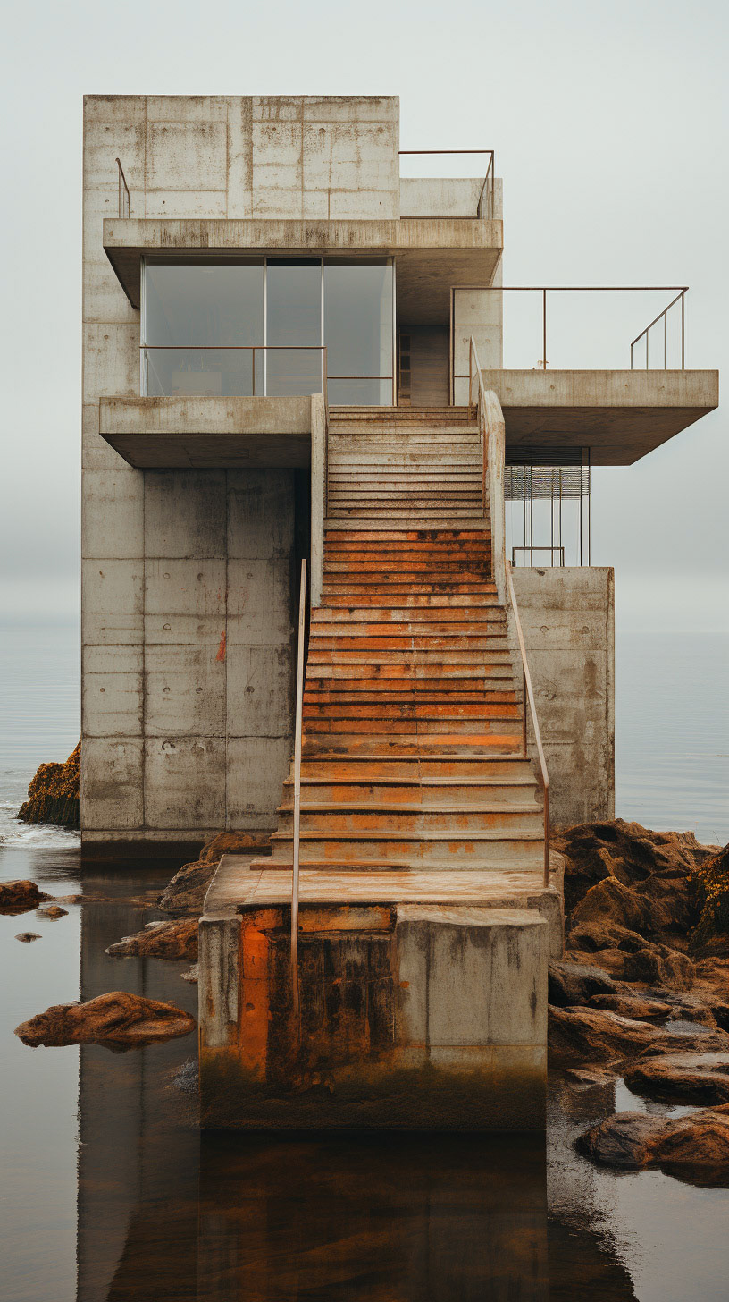 a photography of an old minimalistic building on a beach, dazed magazine, architectural digest, cinematic overcast colorized --ar 9:16 --style raw --stylize 750 --v 5.2 Job ID: 435daf4c-1268-4bc3-8d0c-a00c75b830cf