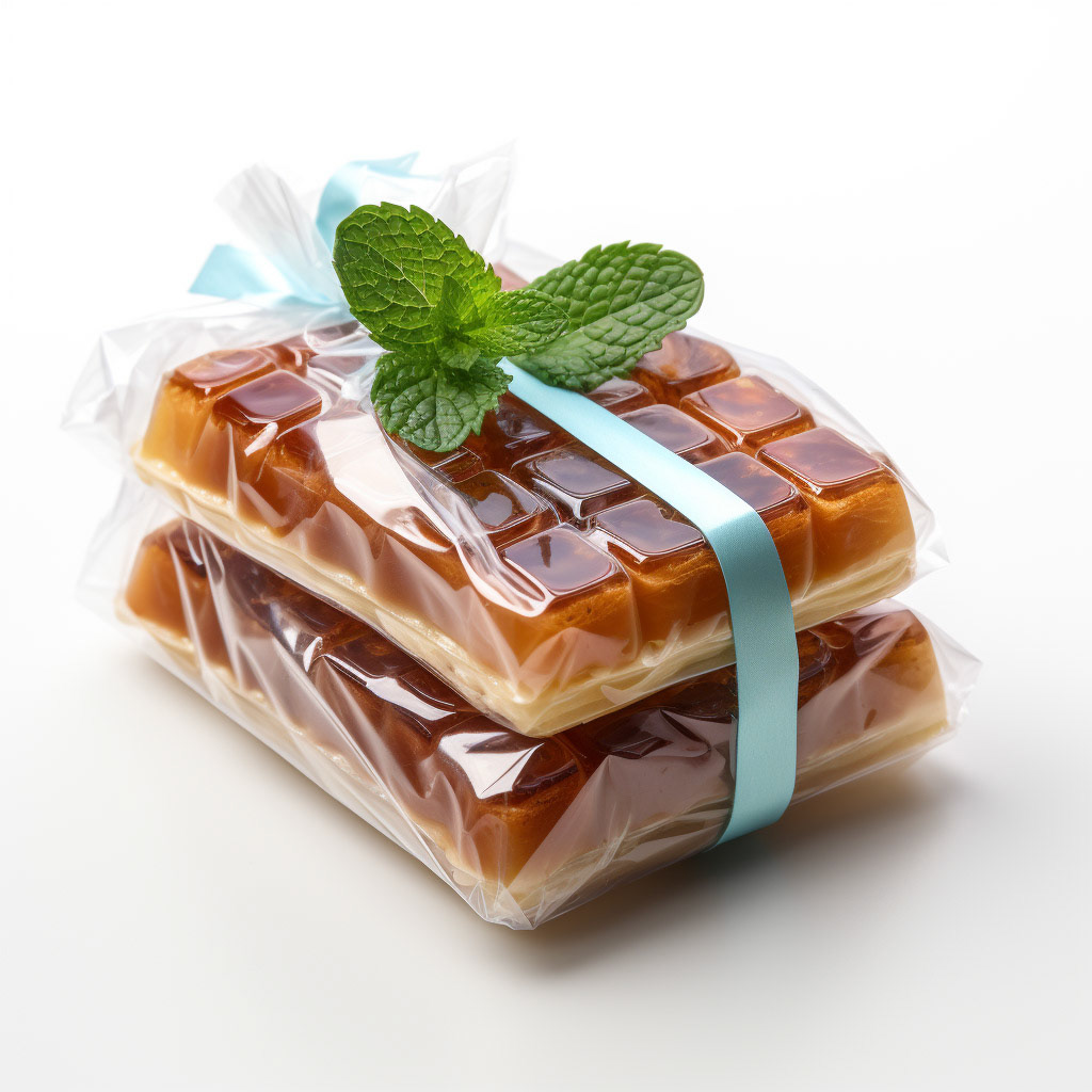 waffle packaging transparent with foil texture, width 10 cm length 5 cm height 2 cm, stock photo, shot from above, white background --style raw --stylize 750 --v 5.2 Job ID: 62d086b9-fe26-4b66-b5b2-895786a1c348