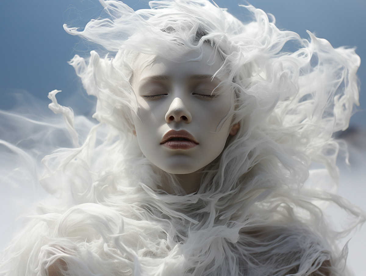 high-quality photography ::2 white threads descending vertically from the sky forming an oversized head ::3 almost black-and-white with a hint of blue --ar 4:3 --style raw --stylize 750 --v 5.2 Job ID: 30041b32-c9f9-47ab-893d-cda9608ceca4