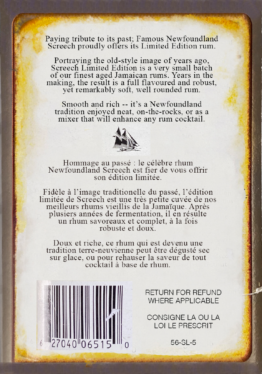 Screech Rum rebuild 1980s (Back)