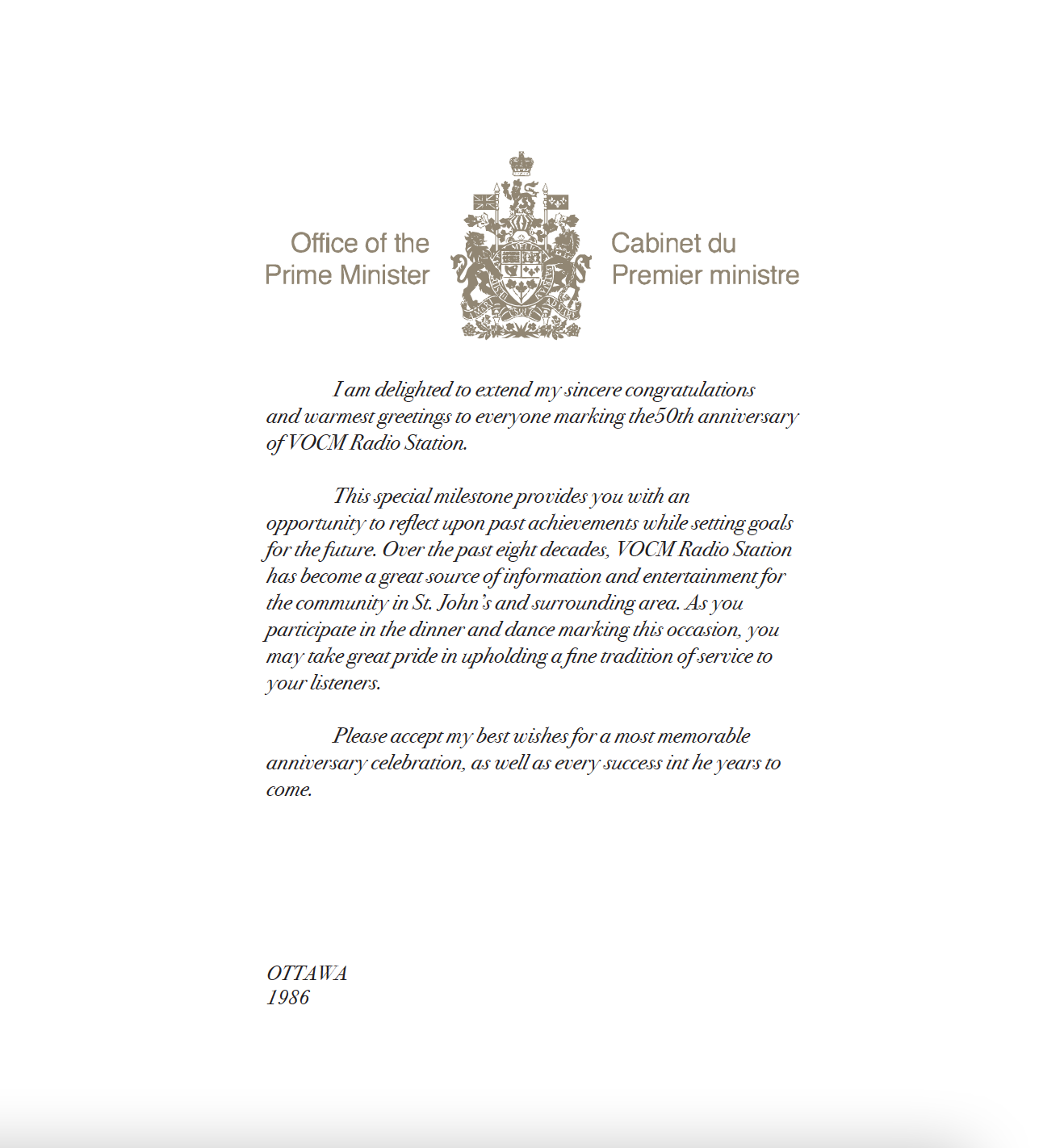 Prime Minister's Letter 1980s