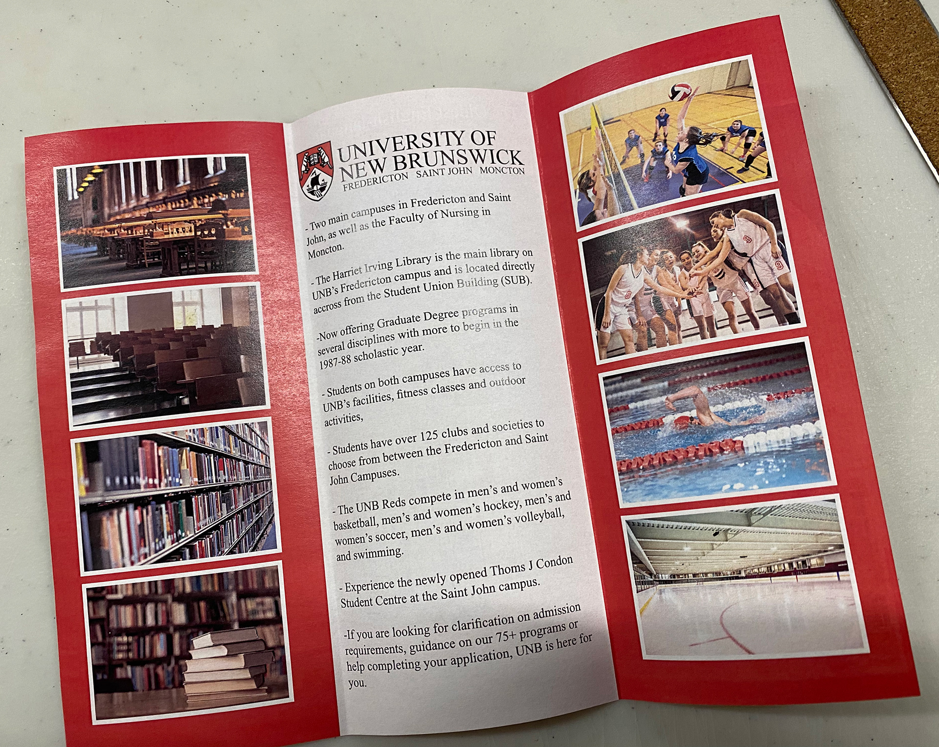 UNB Brochure inside 1987