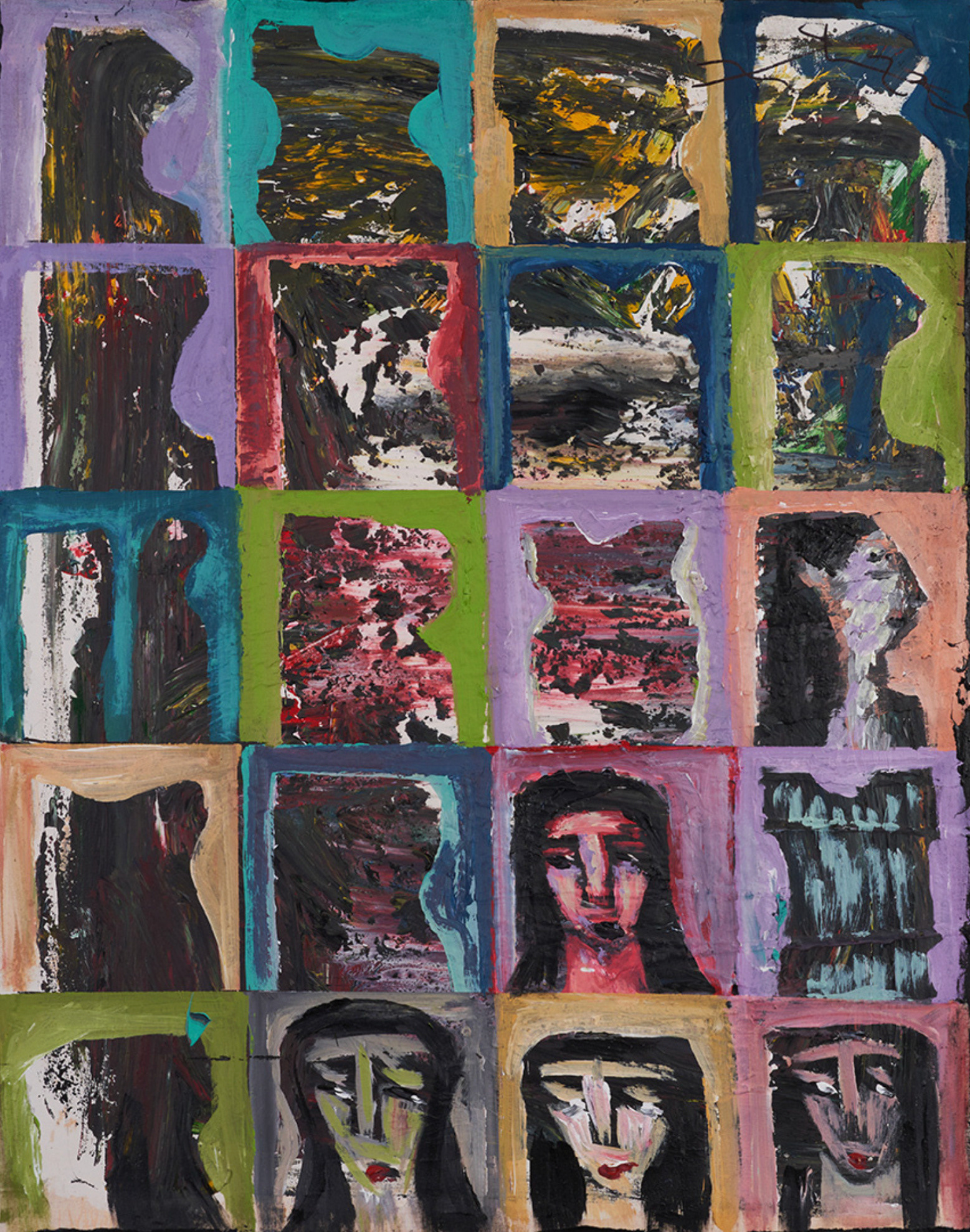Fikret Öztürk · Abstract forms and faces in coloured panels · Serdar Şenel Collection
