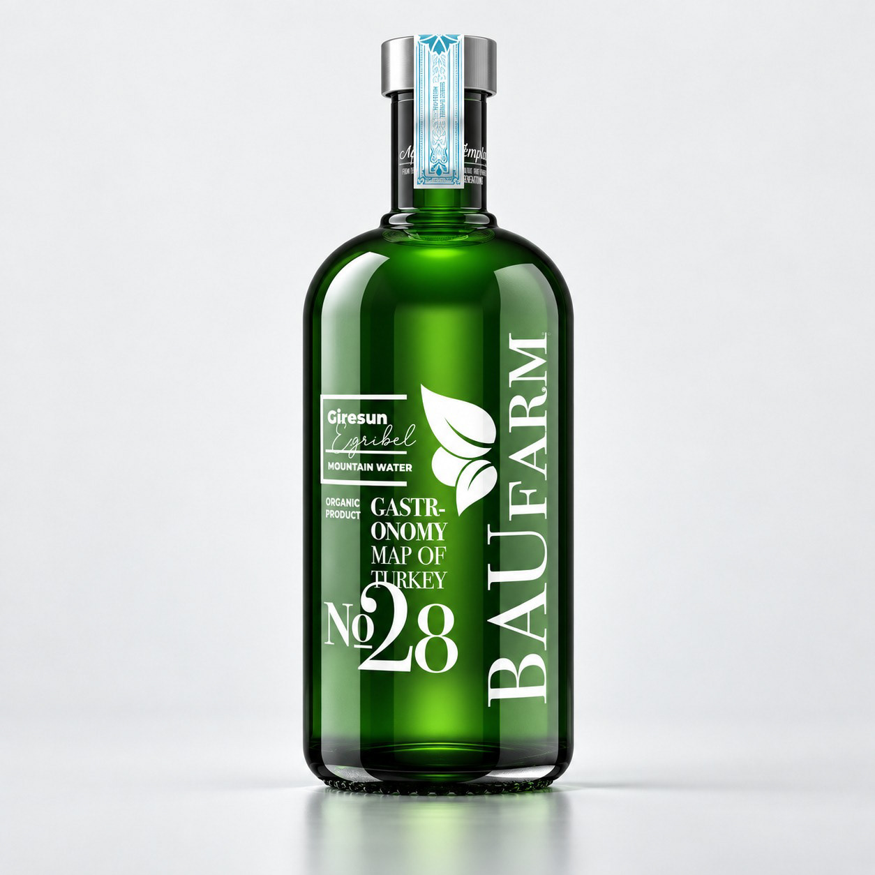 BAUFARM · Green bottle label design
