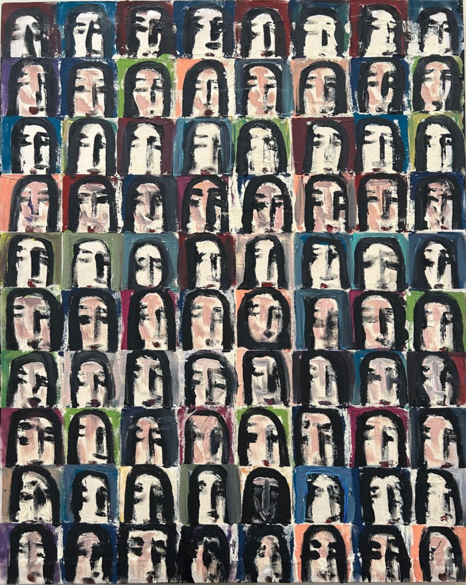 Fikret Öztürk · Repeated faces in a multicoloured grid · Serdar Şenel Collection