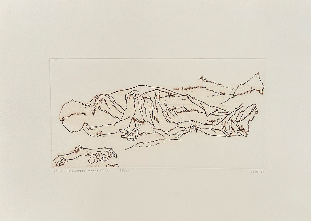 Jacek Waltos, "Placz Milosiemego Samarytania", 1984, 33 x 49,5 cm, Etching: 27/30