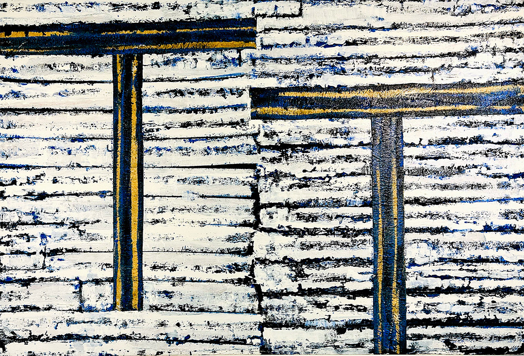 Zbigniew Sałaj", Proba synchronizacji", 1992-93, Oil, Collage on Canvas, 110 x 160 cm