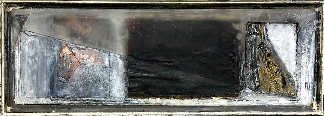 Ulrich Gehret, « Crossing-2 », Mixed Media on Wood with Paraffine, Dimensions : 72 x 25 cm