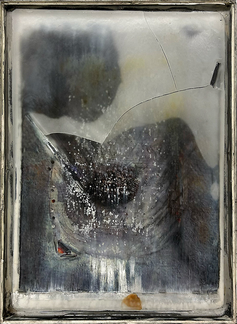 Ulrich Gehret, « Visuelle Notiz CABA-1 », Mixed Media on Wood with Paraffine, 2010, Dimensions : 52 x 38 cm