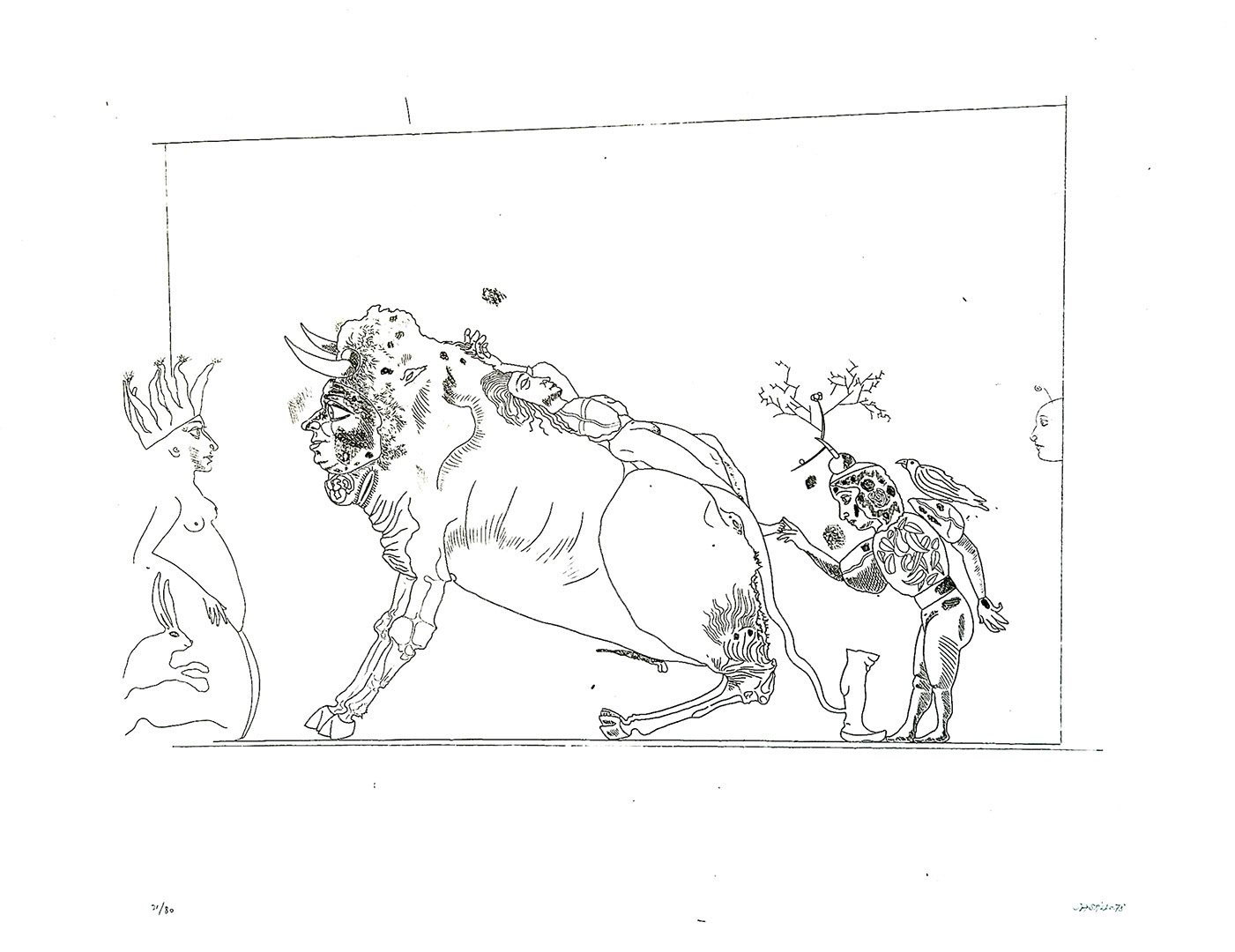 Jorge Castillo, "Tauromaquia 9", etching, dry point 31/80, 1978, 56 x 76 cm