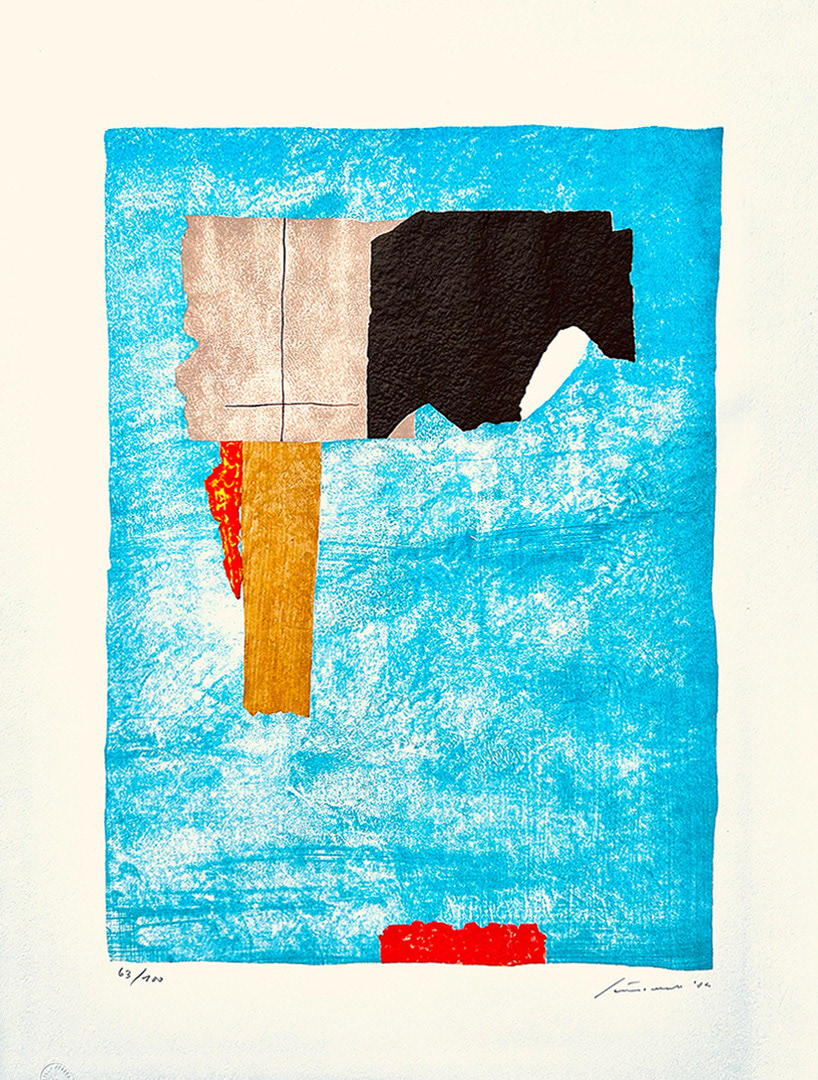 Giuseppe SANTOMASO, “Rossi in contrasto”, 1984 Lithography 63/100, Embossing, 70x50cm (50x37cm)