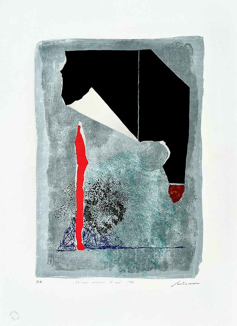 Giuseppe "Bepi" SANTOMASO, "IL ROSSO MENACCIA IL NERO", 1986, 70 x 50 cm, Lithography on paper