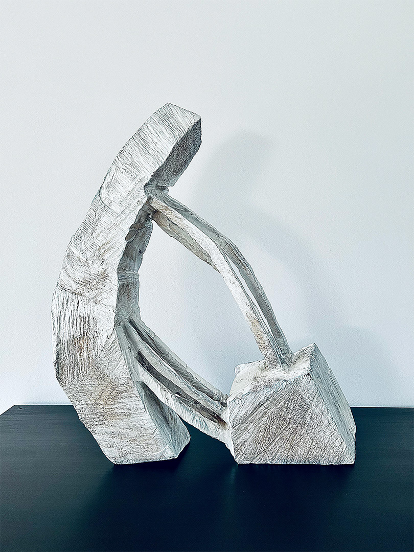 "Untitled", 2016, Wooden Sculpture, Whitened Wood, 46 x 44 x 15 cm