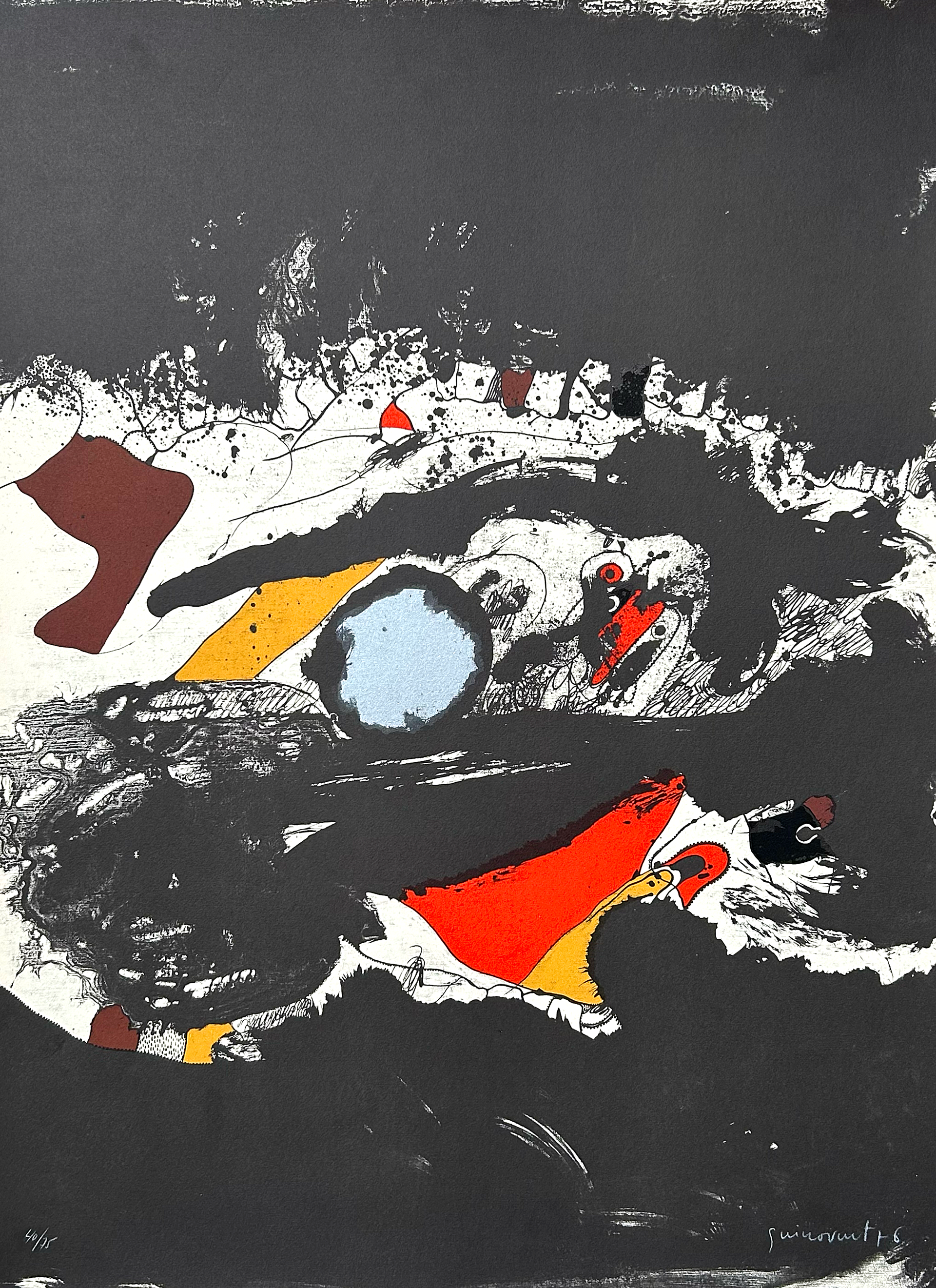 JOSEP GUINOVART I BERTRAN, “Pedres i ocells”, 1976, Lithography, 40/75, 76 x 56 cm