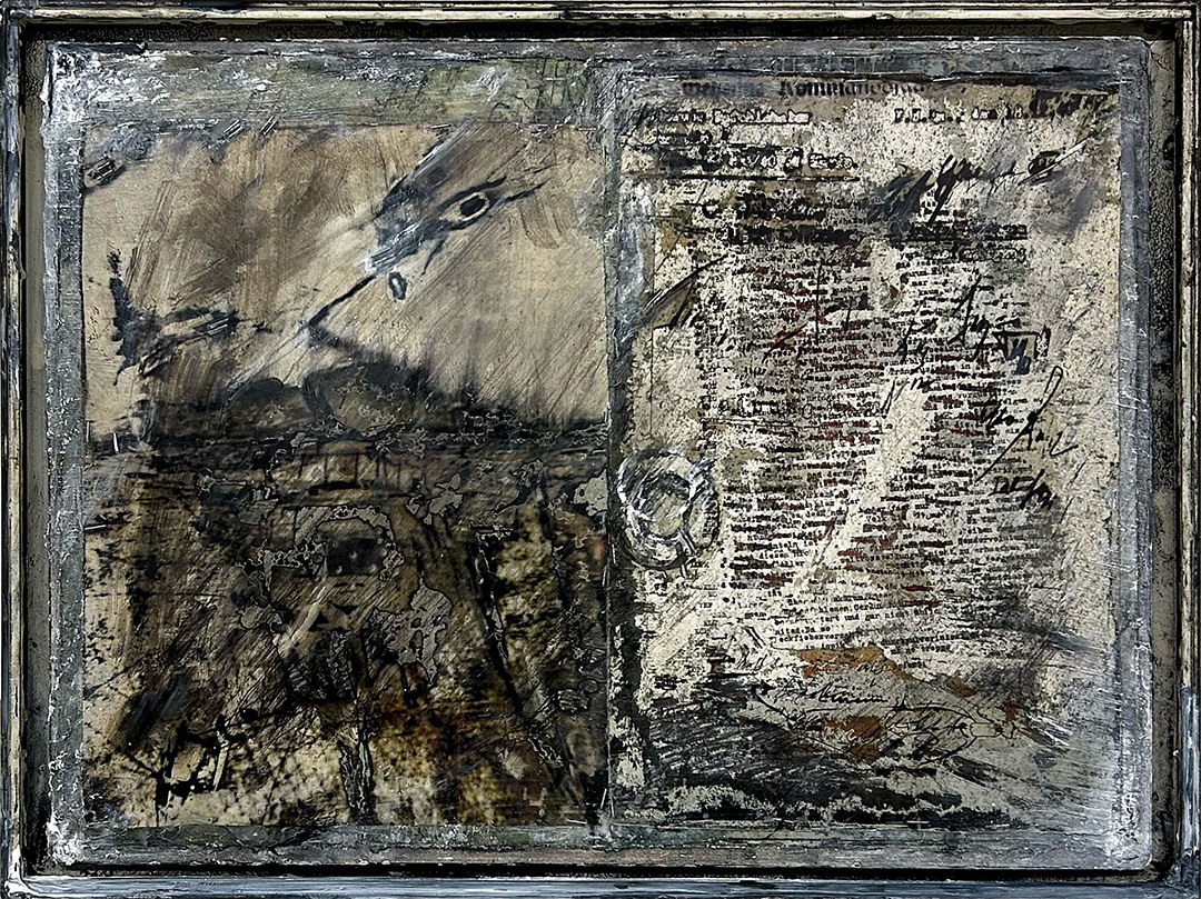 Ulrich Gehret, « 1927 - Xingu », Mixed Media on Paper and Wood with Paraffine, 2011, Dimensions : 52 x 69 cm