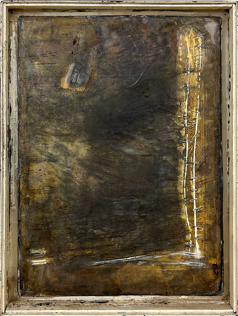 Ulrich Gehret, « Visuelle Notiz-OHNO », Mixed Media on Wood with Paraffine, 1994, Dimensions : 44 x 33 cm
