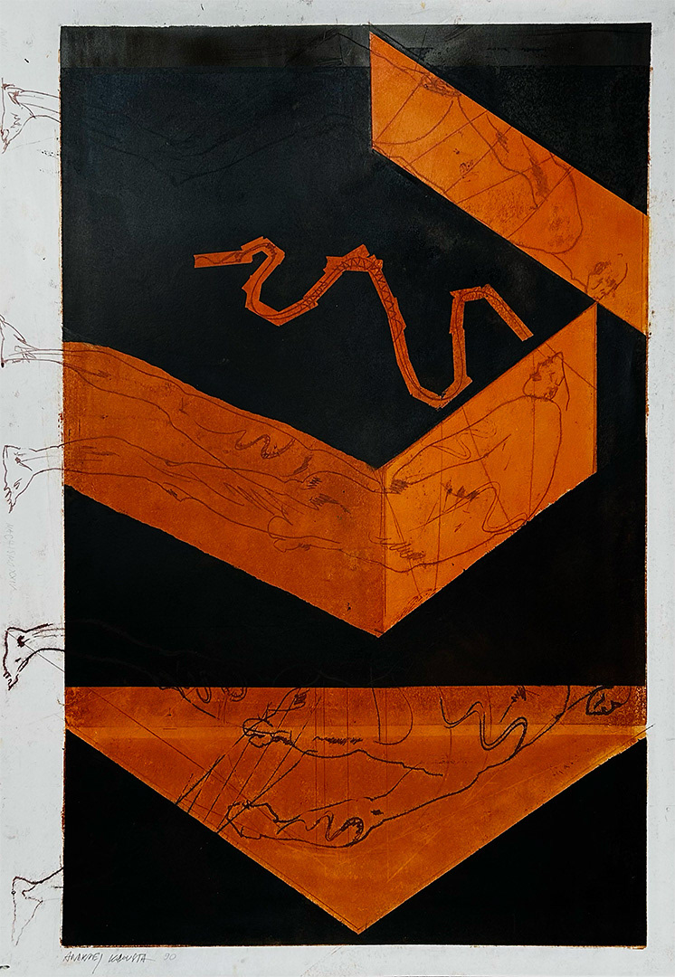 Andrzej Kapusta, "Machismo", 1992, Linocut, Unikat, 100 x 70 cm