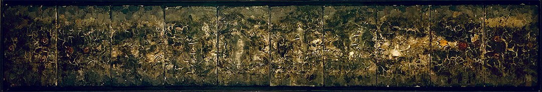 Ulrich Gehret, « Stelho B-11-20 », Mixed Media on Wood with Paraffine, 1998, Dimensions : 46 x 300 cm
