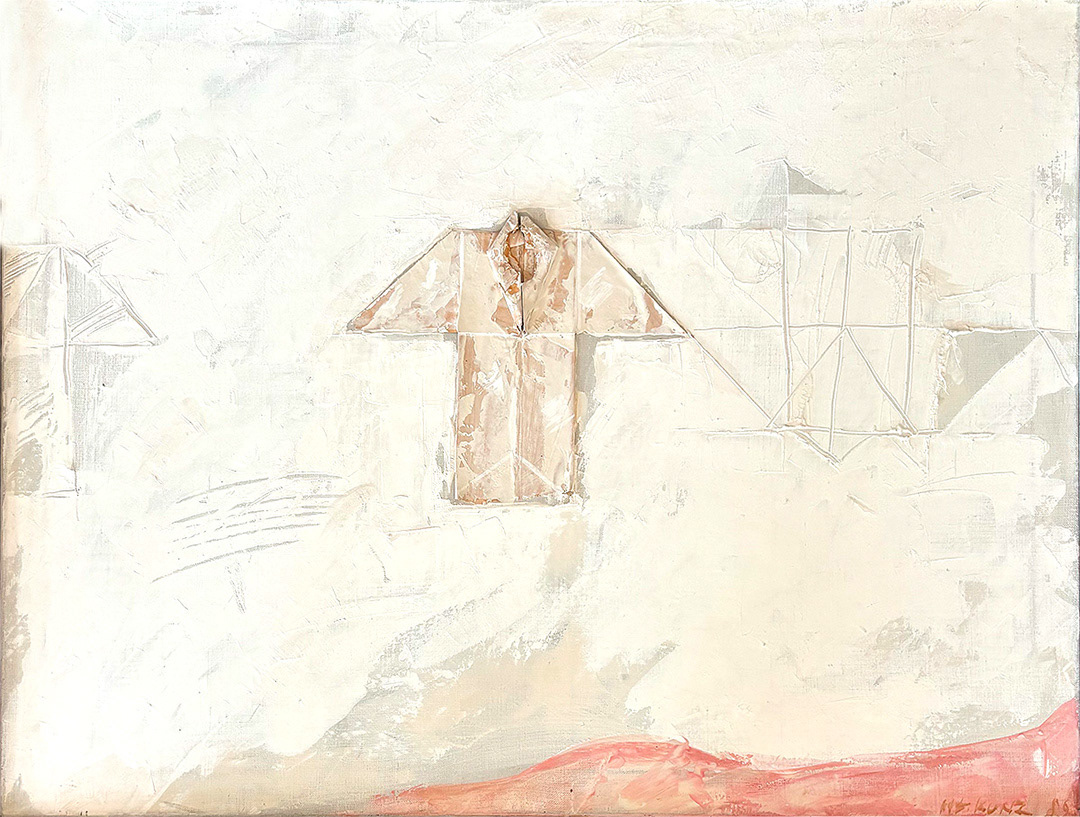 Włodzimierz KUNZ, “Kompozycja z Fantomem 3”, 1990, Mixed media and collage on canvas, 70 x 90 cm