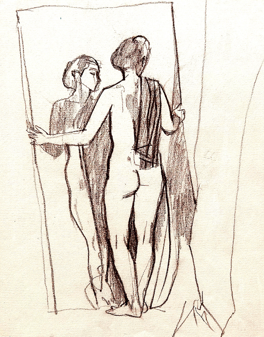 Jacek Waltos, "Pana Alicja Modelka lustro", 1980, Pastel, Chalk, 31,7 x 24,5 cm