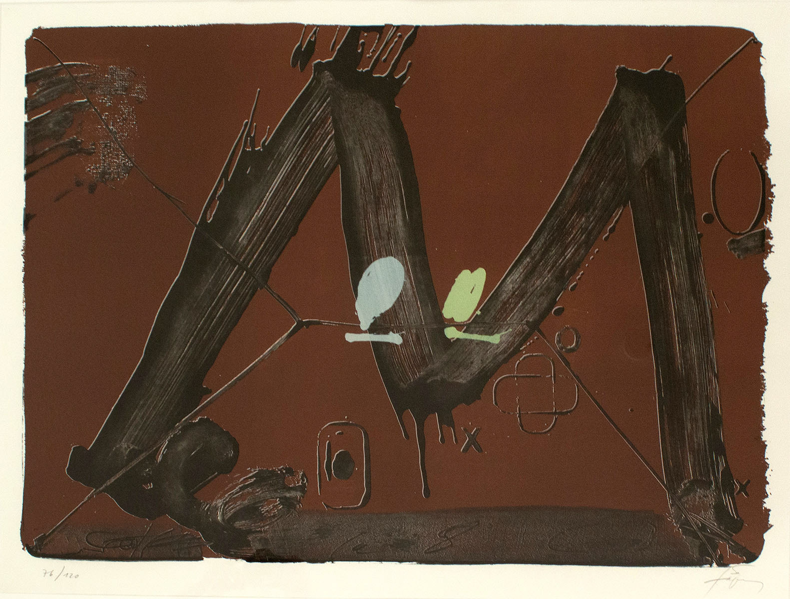 "GRAND M AVEC TACHES", ANTONI TÀPIES, Technique: Lithography on paper, 94 cm x 73 cm