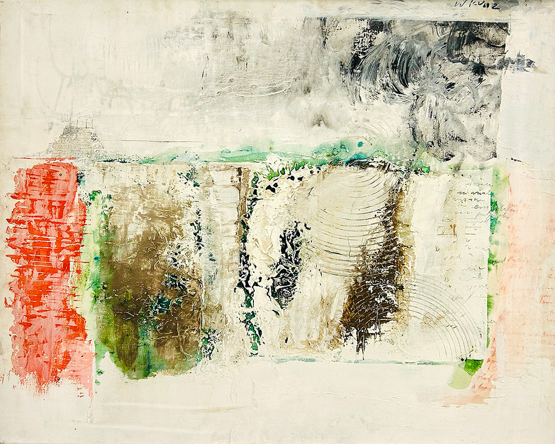 Włodzimierz KUNZ, “Landschaft mit Anekdote II", 1968, Mixed Media and Collage on Canvas, 81 x 100 cm