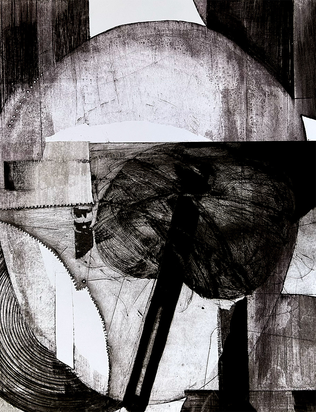 Lenka Vilhelmova, "Head and pendulum", Graphics, Mixed Media 1/5, 2014, 57 x 45 cm