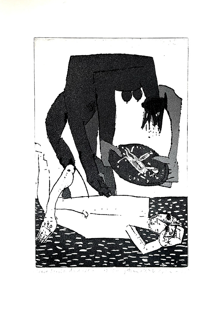 Stanisław Wejman, "Śniadanie do łóżka", etching 12/50, 1988, 70 x 50 cm
