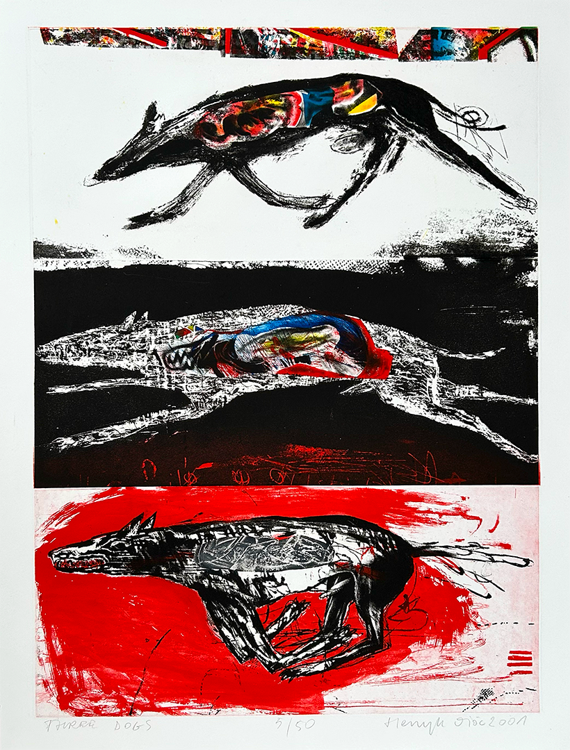 Henryk Ozog, Three dogs, 2001, Etching 5/50, 98 x 70 cm