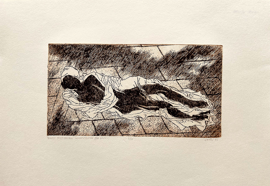 Jacek Waltos, "Placz Milosiemego Sam (Na Bruku), 1985, 35,5 x 52 cm, Etching: 2/30