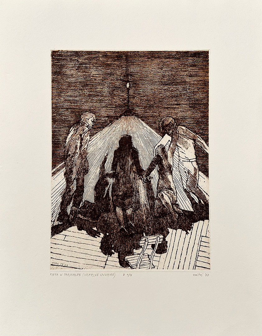 Jacek Waltos, "Pieta w trejnasob (wspolczulosc)", 1978, 45,5 x 33 cm, Etching: B-11/15