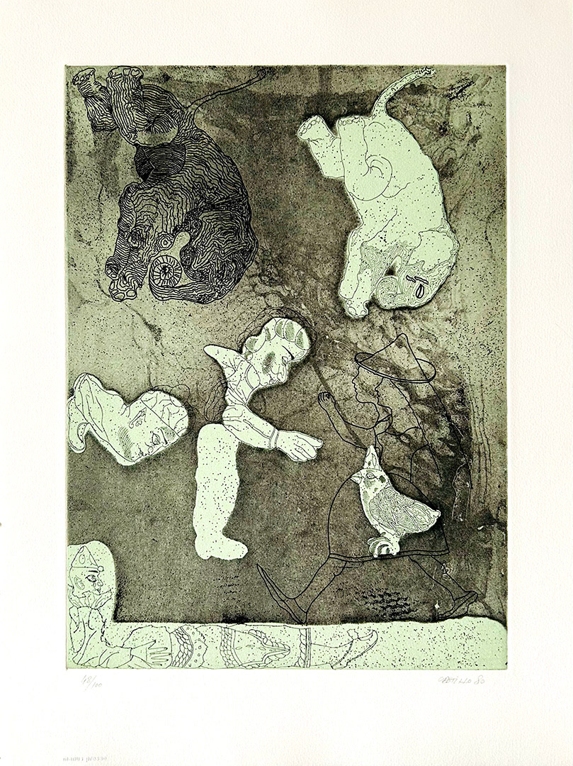 Jorge Castillo, "Dos elefantes", 1980, Etching 48/100, 48 x 36 cm
