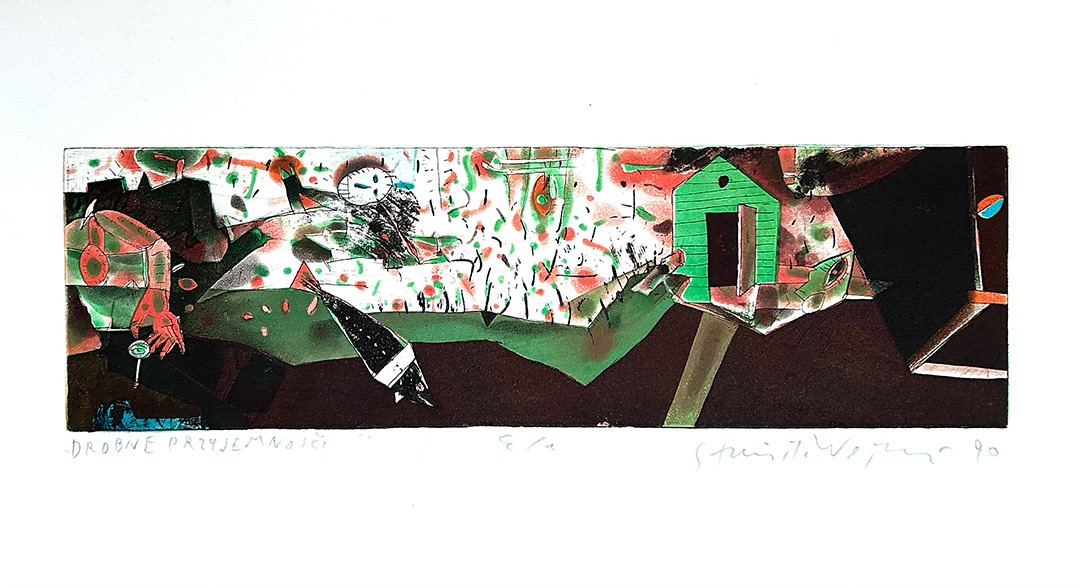 Stanisław Wejman, "Drobne Przyjemności", etching E.A, 1990, 34 x 59 cm