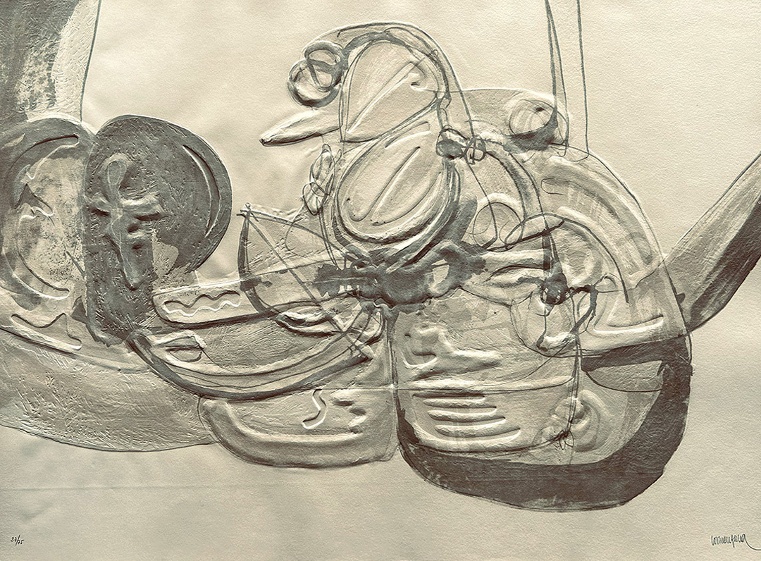 Enric Cormenzana, "Personatges VI", 56 cm x 76 cm, 1979, embossed printing on paper