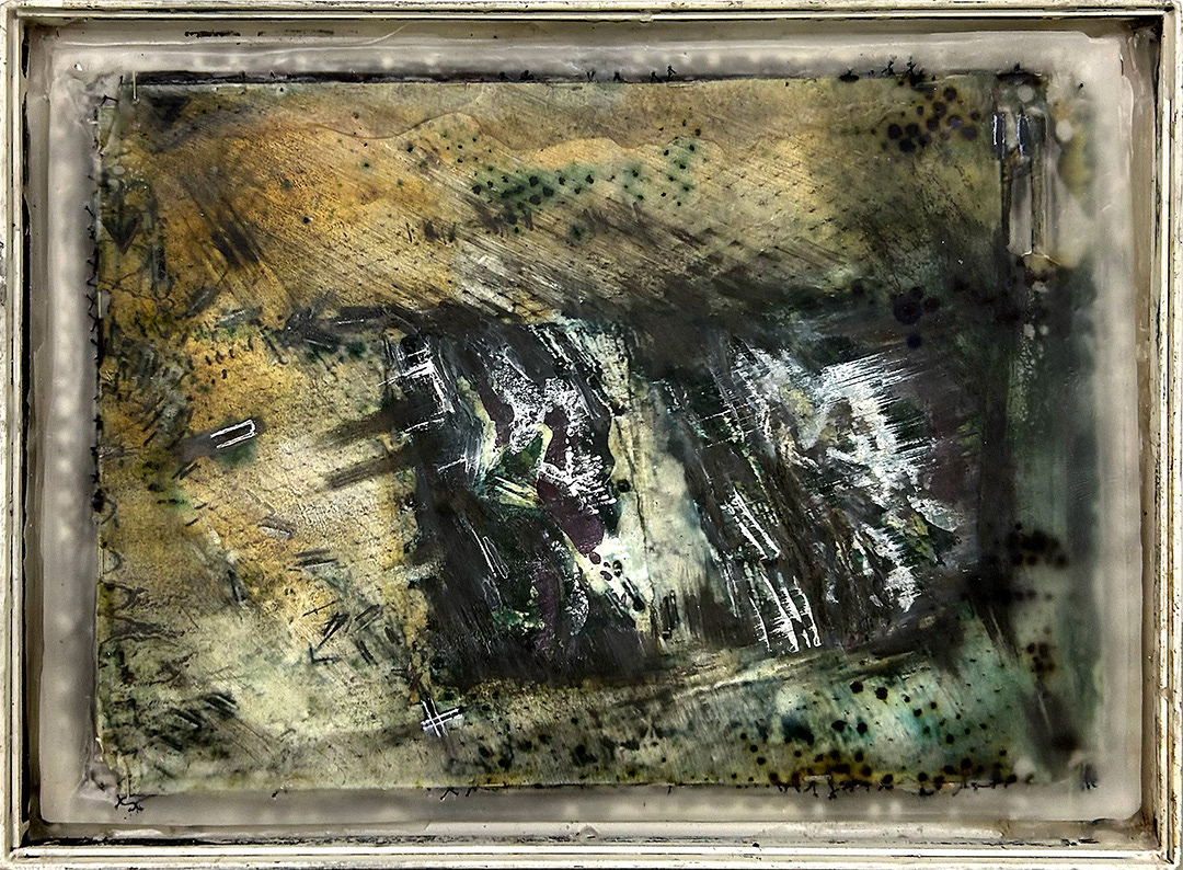 Ulrich Gehret, « Good-Moon », Mixed Media on Paper and Wood with Paraffine, 2011, Dimensions : 38 x 52 cm