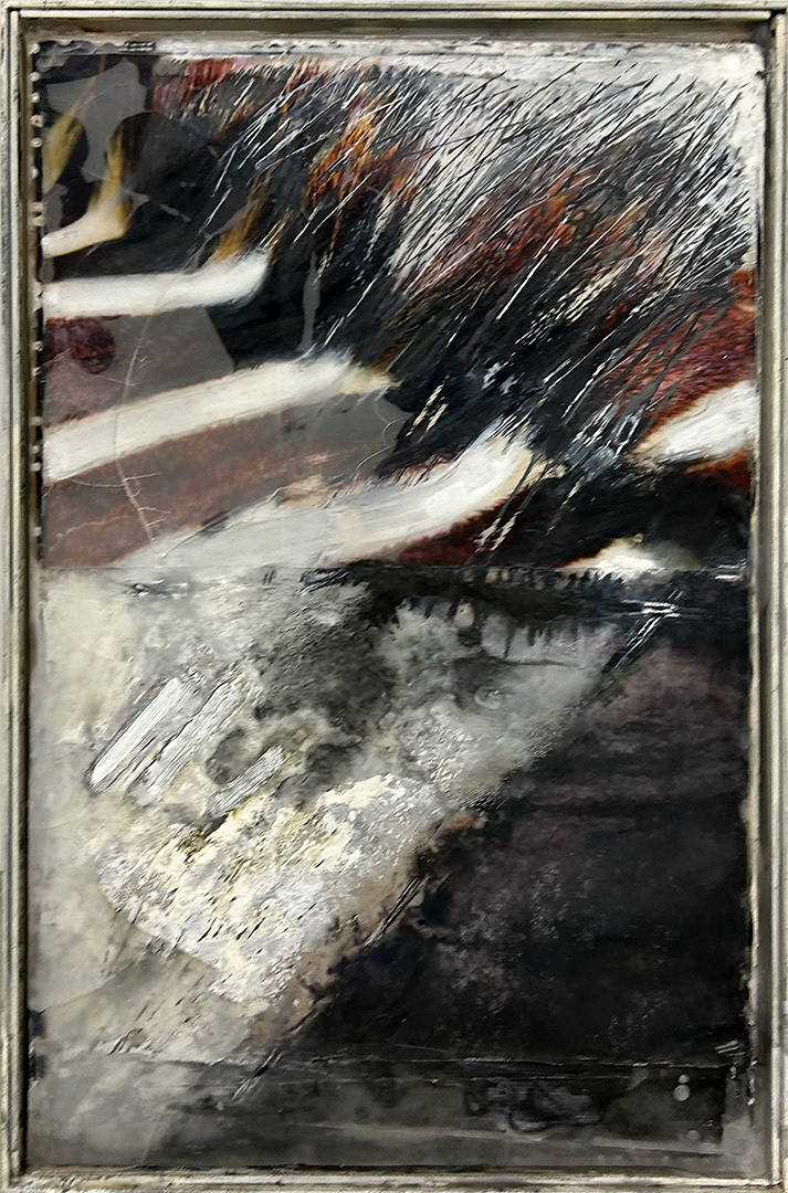 Ulrich Gehret, « Unwounded Hair », Mixed Media on Paper, Collages, Wood, Paraffine, 2010, Dimensions : 68 x 52 cm