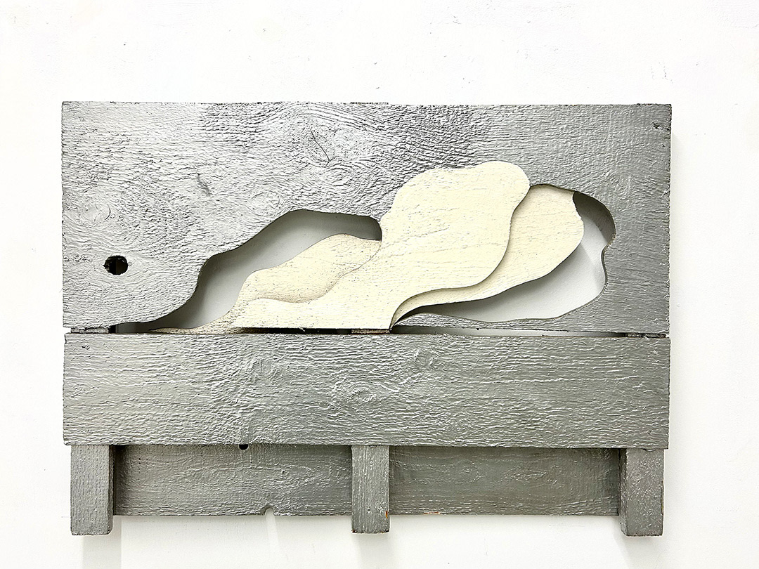 Alfonso HÜPPI, "Pallettenrelief R-4", 1967, Wooden Relief (Silver white), 63 x 89 x 7 cm
