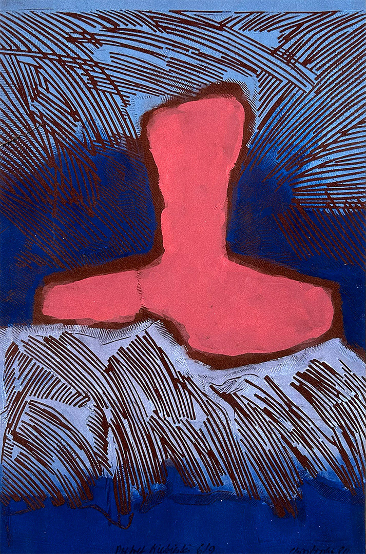 Halina Chrostowska, "Portret Niebieski", 1980, Own Graphical Technique, 6/9, Original, 56 x 36,7 cm