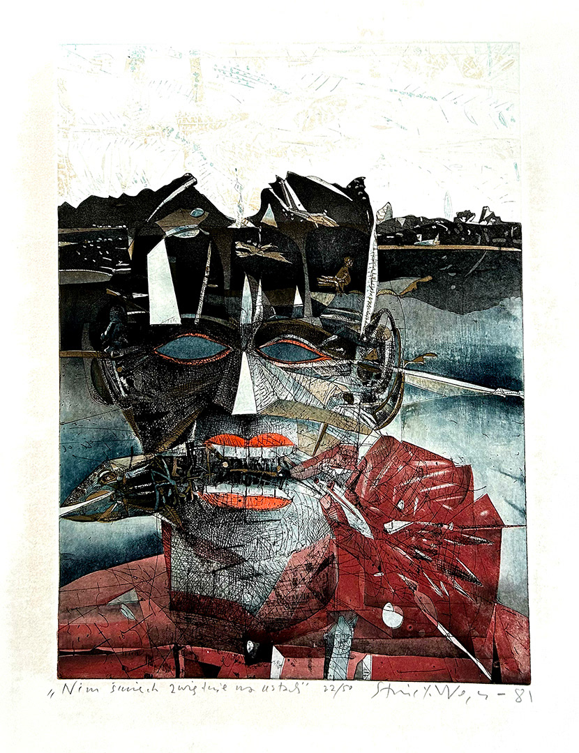 Stanisław Wejman, "Nim śmich zwie dnie na ustach", etching 22/50, 1981, 76 x 57 cm