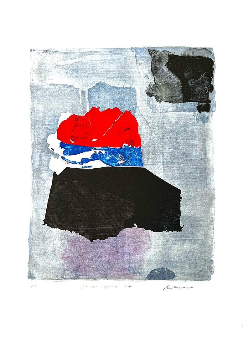 Giuseppe "Bepi" SANTOMASO, "IL ROSSO SOPPRAVIVE", 1987, 70 x 50 cm, Lithography P.A