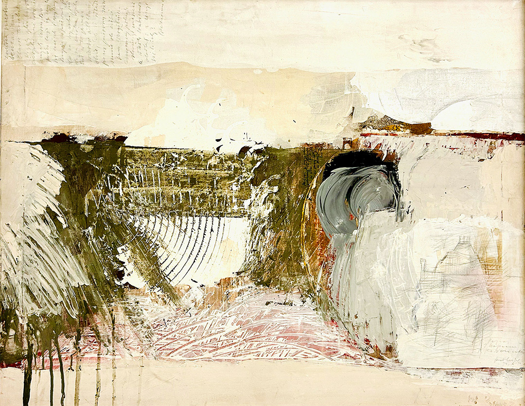 Włodzimierz KUNZ, “Landschaft-mit-Erdhügel-XI"-1966-Mixed-media-on-canvas-73x92cm