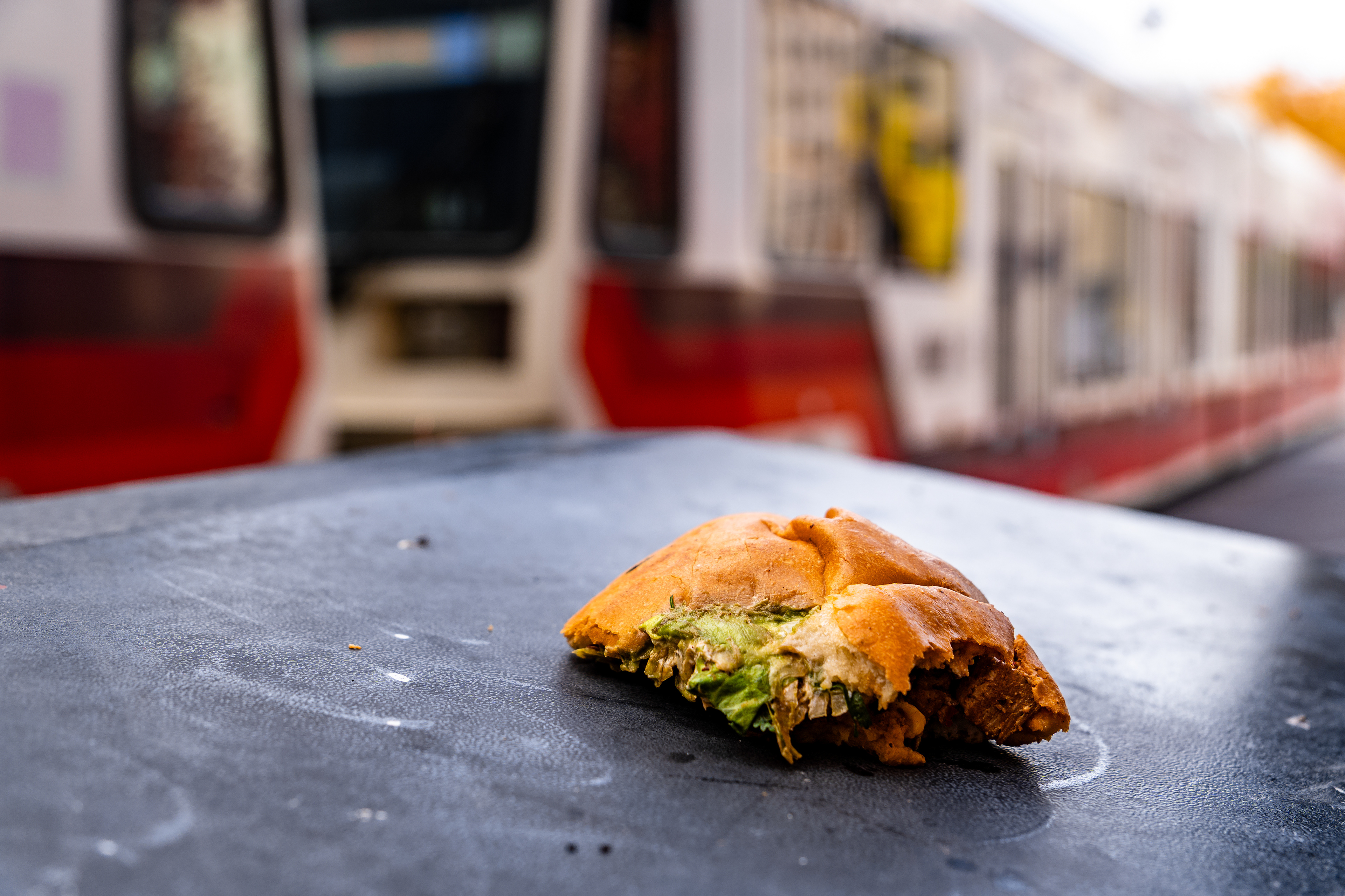 A slowly decaying sandwich lies peacefully atop a trash can, narrowly missing getting thrown away. People go about their day completely ignoring the sandwich’s existence.